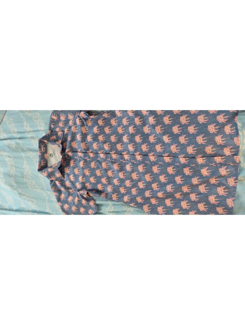 Blue Pineapple Print Short Sleeve Top